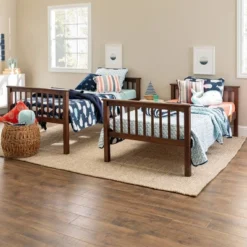 Twin Over Twin Transitional Cottage Solid Pine Bunk Bed Walnut - Saracina Home -Children Household Series GUEST 5d387518 9553 4862 a964 b55e6299999e