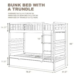 Twin Over Twin Wood Bunk Bed With Safety Rail And Movable Trundle-ModernLuxe -Children Household Series GUEST 5e4b10c2 0925 45e8 bf36 44c414a1724b