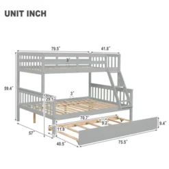 Twin Over Full Bunk Bed With Trundle Bed, Ladder And Safety Rails-ModernLuxe -Children Household Series GUEST 5feb7e9d 788e 4de8 990e 3a9a9530831c