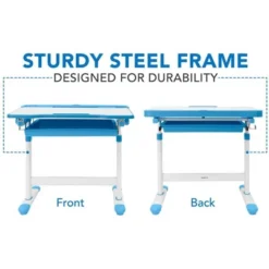 Mount-It! Kids Desk And Chair Set | Height Adjustable Ergonomic Children's School Workstation With Storage Drawer | Blue