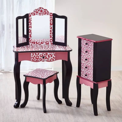 Fashion Leopard Prints Gisele Play Wooden Vanity Set Pink / Black - Teamson Kids 9 Fashion Leopard Prints Gisele Play Wooden Vanity Set Pink / Black - Teamson Kids - Image 9