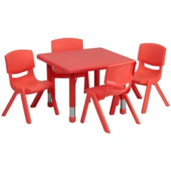 Emma And Oliver 24" Square Plastic Height Adjustable Activity Table Set With 4 Chairs -Children Household Series GUEST 621fdb43 42e4 40c7 a0c5 89c5b6471905