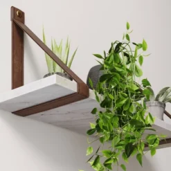 Brandon Vintage Matte Faux Marble Wall Shelf Brown - Nathan James -Children Household Series GUEST 6358ffdf 134c 427b b53b 3af68483e1a8