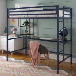 Twin Maxwell Metal Loft Bed With Desk & Shelves Blue/Black - Novogratz -Children Household Series GUEST 63e85108 62b9 4a7d 8a8e 9e3bf953eb2a
