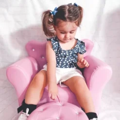 Qaba Kids Sofa Set, Children's Upholstered Sofa With Footstool, Princess Sofa With Diamond Decoration, Baby Sofa Chair For Toddlers, Girls, Pink -Children Household Series GUEST 64067051 545c 42c1 a8ec 4b82b41937e7