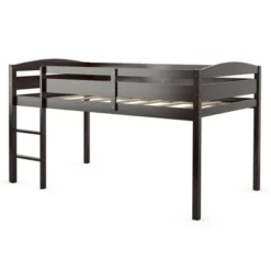 Costway Twin Low Loft Bunk Junior Bed Bedroom Wooden Guard Rail Ladder White/Espresso/Grey -Children Household Series GUEST 64c1da52 8e6e 46f2 8f49 a658bf93b5ad