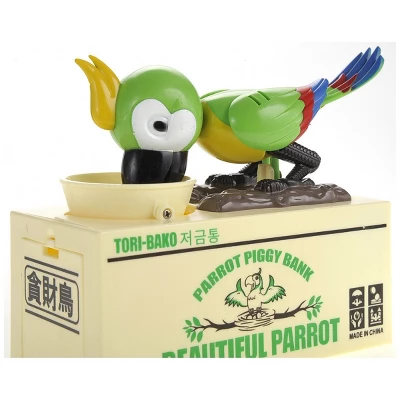 Insten Parrot Piggy Bank Robotic Coin Munching Toy Money Box, Green, 6.6x6.5 Inches 2 Insten Parrot Piggy Bank Robotic Coin Munching Toy Money Box, Green, 6.6x6.5 Inches - Image 2