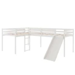 L-Shaped Twin Size Loft Bed With Ladder And Slide - ModernLuxe -Children Household Series GUEST 66bfead8 8ea2 4fdc b807 a0a720d0c033