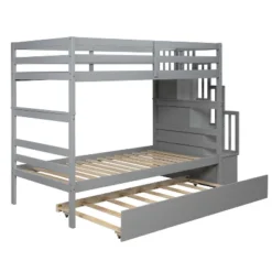 Twin Over Twin Bunk Bed With Trundle, Stairs And Storage Shelves-ModernLuxe 13 Twin Over Twin Bunk Bed With Trundle, Stairs And Storage Shelves-ModernLuxe -Children Household Series GUEST 67e51043 353c 428b bdfb 39672b330466