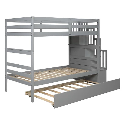 Twin Over Twin Bunk Bed With Trundle, Stairs And Storage Shelves-ModernLuxe 5 Twin Over Twin Bunk Bed With Trundle, Stairs And Storage Shelves-ModernLuxe - Image 5
