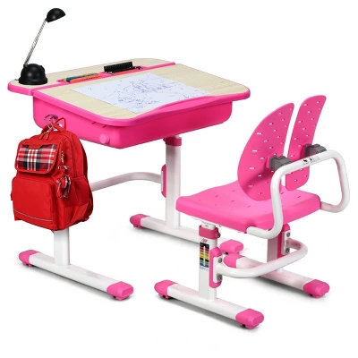 Costway Adjustable Children Study Desk Chair Set W/Winged Backrest Pink 1 Costway Adjustable Children Study Desk Chair Set W/Winged Backrest Pink