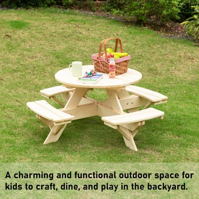 Gardenised Wooden Kids Round Picnic Table Bench, Outdoor Children's Backyard Table, Crafting, Dining, And Playtime Patio Table 1 Gardenised Wooden Kids Round Picnic Table Bench, Outdoor Children's Backyard Table, Crafting, Dining, And Playtime Patio Table