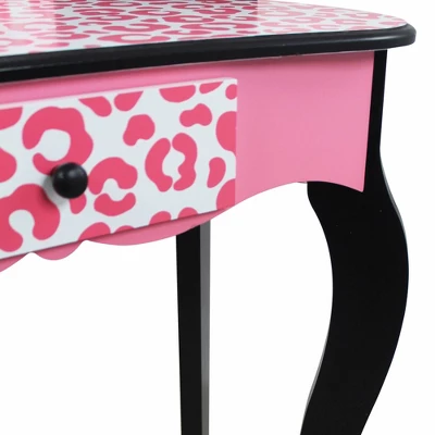 Fashion Leopard Prints Gisele Play Wooden Vanity Set Pink / Black - Teamson Kids 4 Fashion Leopard Prints Gisele Play Wooden Vanity Set Pink / Black - Teamson Kids - Image 4