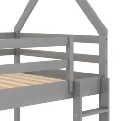 Twin Over Twin House Shaped Bunk Bed With Ladder And Guardrail-ModernLuxe 22 Twin Over Twin House Shaped Bunk Bed With Ladder And Guardrail-ModernLuxe -Children Household Series GUEST 6a6190a6 f674 4428 99f7 4ce61f8a3d18