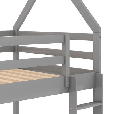 Twin Over Twin House Shaped Bunk Bed With Ladder And Guardrail-ModernLuxe 11 Twin Over Twin House Shaped Bunk Bed With Ladder And Guardrail-ModernLuxe - Image 11