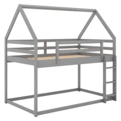 Twin Over Twin House Shaped Bunk Bed With Ladder And Guardrail-ModernLuxe 15 Twin Over Twin House Shaped Bunk Bed With Ladder And Guardrail-ModernLuxe -Children Household Series GUEST 6b0d8185 52e8 4ac8 8322 87fee441fd62