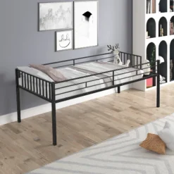 Twin Over Twin Metal Triple Bunk Bed With Ladder-ModernLuxe