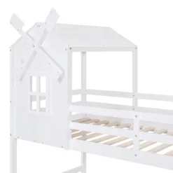 Twin Over Twin Bunk Bed With Roof, Window, Guardrails And Ladder - ModernLuxe -Children Household Series GUEST 6cad18d3 e4ce 40b1 a48b faa910e74bac