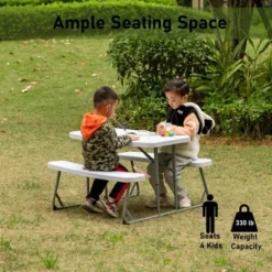 Foldable White Kids' Picnic Table Bench Outdoor Portable Children's Backyard Table, Crafting, Dining, And Playtime Patio Table -Children Household Series GUEST 6d36c931 4601 46f7 b622 6c2c792bf4af