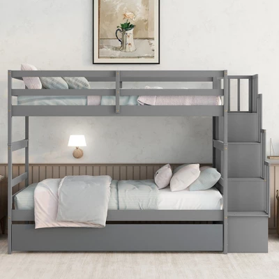 Twin Over Twin Bunk Bed With Trundle, Stairs And Storage Shelves-ModernLuxe 2 Twin Over Twin Bunk Bed With Trundle, Stairs And Storage Shelves-ModernLuxe - Image 2