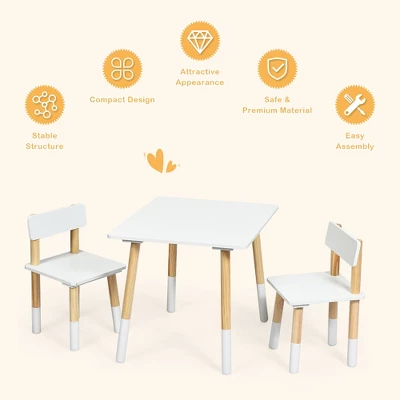 Costway Kids Wooden Table & 2 Chairs Set Children Activity Table Set 4 Costway Kids Wooden Table & 2 Chairs Set Children Activity Table Set - Image 4