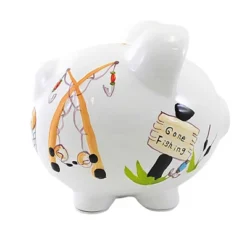 Bank Gone Fishing Pig Bank - One Bank 7.75 Inches - Net Rod Reel Save - 36870 - Ceramic - Multicolored