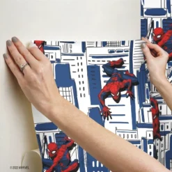 Spider-Man Cityscape Peel And Stick Wallpaper Red/Blue/Gray - RoomMates -Children Household Series GUEST 6ef840d6 11ed 4d73 a84e 94eaeaffea91
