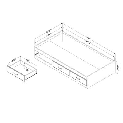 Ulysses Mates Bed With 3 Drawers Winter Oak - South Shore 3 Ulysses Mates Bed With 3 Drawers Winter Oak - South Shore - Image 3