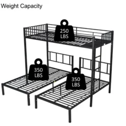 Twin Over Twin Metal Triple Bunk Bed With Ladder-ModernLuxe -Children Household Series GUEST 71291c91 7d24 44af bcdd b541833046c6