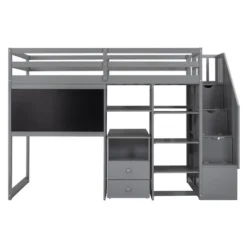 Twin Size Wood Loft Bed With Pullable Desk, Storage Shelves,Staircase And Blackboard-ModernLuxe -Children Household Series GUEST 71e38a07 b16f 4dd2 9a09 9d6a33689876