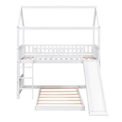 Twin Over Twin Bunk Bed, House Bed With Slide And Ladder-ModernLuxe -Children Household Series GUEST 722549a8 ac91 43d8 8ac0 bb915c167574