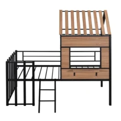 Metal Twin Size Loft Bed With Roof, Windows, Railing And Ladder - ModernLuxe -Children Household Series GUEST 733f9e64 d522 4d2b af19 7d5d00001745
