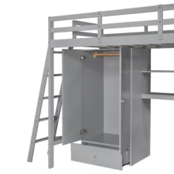 Twin Size Loft Bed With Wardrobe, Drawers And Desk With Shelves - ModernLuxe -Children Household Series GUEST 7378c324 e6d2 4659 83c8 3ab9aa59002d