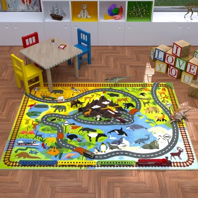 KC CUBS Boy & Girl Kids Animal Safari Car Vehicle Traffic Road Educational Learning & Game Play Nursery Bedroom Classroom Rug Carpet 2 KC CUBS Boy & Girl Kids Animal Safari Car Vehicle Traffic Road Educational Learning & Game Play Nursery Bedroom Classroom Rug Carpet - Image 2