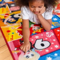 KC CUBS | Justice League Girls Kids Hopscotch Number Counting Educational Learning & Game Play Nursery Bedroom Classroom Rug Carpet, 2' 7" X 6' 0" -Children Household Series GUEST 7425f597 cdea 4384 8dcb 8c1a04bf2f2f