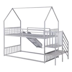 Twin Over Twin Metal Bunk Bed House Bed With Slide And Staircase-ModernLuxe -Children Household Series GUEST 747ba124 b67a 40cd b558 ec87f7a3651b