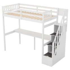 Twin Size Loft Bed With Storage Staircase And Built-in Desk-ModernLuxe -Children Household Series GUEST 74ec4101 4b64 44da a975 fc15135a69e4