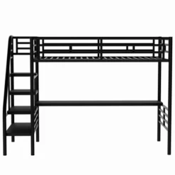 Metal Twin Size Loft Bed With Desk, Black - ModernLuxe -Children Household Series GUEST 7555a741 32f2 48ed 8985 5c8fc9551a50