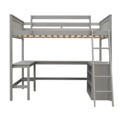 Full Size Wooden Loft Bed With Shelves And Desk - ModernLuxe -Children Household Series GUEST 759ac576 e142 4971 b2de 265712d18664