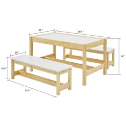 MUSEHOMEINC Solid Wood 3 In 1 Kids Toddlers Activity Play Arts And Crafts Table And Bench Chair Set With Whiteboard Surface For Playroom And School -Children Household Series GUEST 7664b531 9262 449c be5a d5c1f186820d