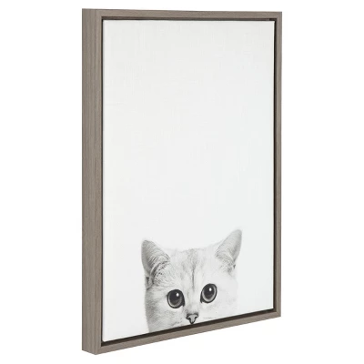 24" X 18" Kitty Framed Canvas Art Gray - Uniek 1 24" X 18" Kitty Framed Canvas Art Gray - Uniek