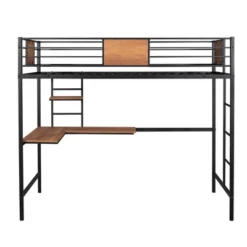 Twin Metal Loft Bed With Desk And Shelve - ModernLuxe -Children Household Series GUEST 76c35cb6 2e03 40d5 b191 6609967a141e