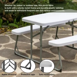 Foldable White Kids' Picnic Table Bench Outdoor Portable Children's Backyard Table, Crafting, Dining, And Playtime Patio Table -Children Household Series GUEST 79c6f5e4 63d8 449b 9ac4 78313419419a