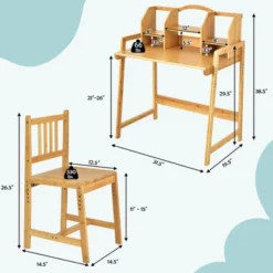 Costway Bamboo Kids Study Desk And Chair Set Height Adjustable Home School W/ Bookshelf -Children Household Series GUEST 7b4971b6 c212 4d60 97be 1c09a246ea17