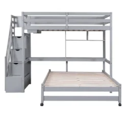 Twin Over Full Bunk Bed With Storage Stairs, Desk, Shelves And Hanger - ModernLuxe -Children Household Series GUEST 7bbb6a23 d445 485b be50 32110cf6b35e