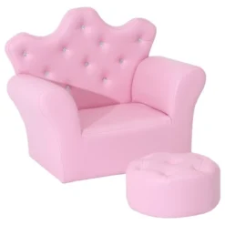Qaba Kids Sofa Set, Children's Upholstered Sofa With Footstool, Princess Sofa With Diamond Decoration, Baby Sofa Chair For Toddlers, Girls, Pink -Children Household Series GUEST 7c0b2df0 c374 4fdc a743 22b5dce8982a