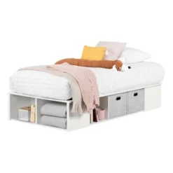Twin Flexible Platform Bed With Baskets Pure White - South Shore -Children Household Series GUEST 7c7a7e5e 7841 4a09 bed7 561f82981a4a