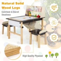 Costway Kids Art Table & Chairs Set Wooden Drawing Desk With Paper Roll Storage Shelf Bins -Children Household Series GUEST 7c951044 ed56 4cd8 8798 beab90c68923