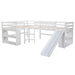 Twin Size L-Shaped Loft Bed With Movable Two-Tier Shelves And Slide - ModernLuxe -Children Household Series GUEST 7c9ce829 dc63 478c ba51 e5008b4a8c6f