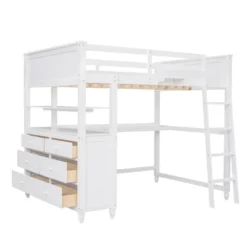 Full Size Wooden Loft Bed With Drawers, Shelves And Desk - ModernLuxe -Children Household Series GUEST 7d0703e5 ebad 4f5a b09b 7337f4ff2320